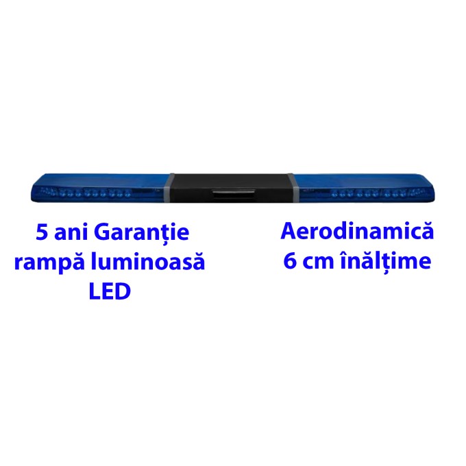 Rampa semnalizare optica si acustica cu lumina albastra cu 48 LED-uri, sirena si difuzor 100W - Lungime 150 cm